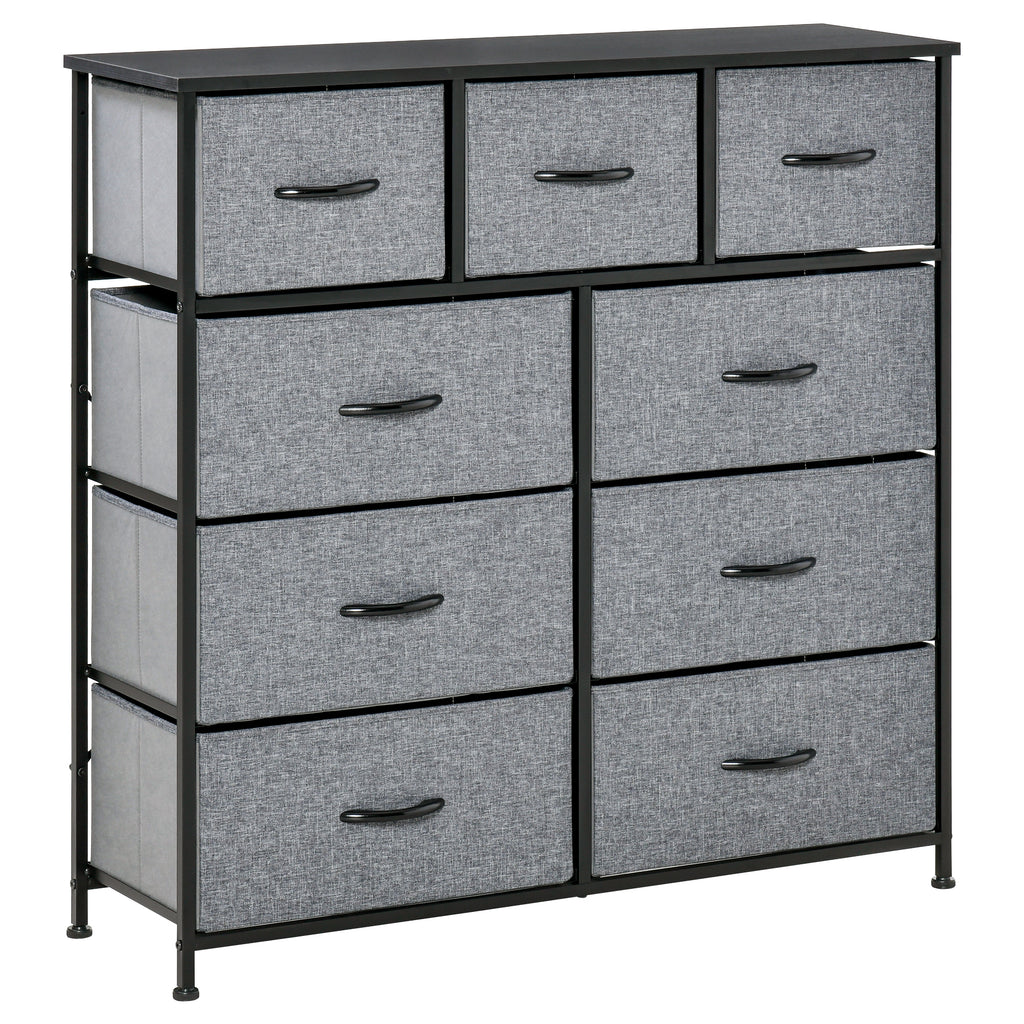 Chest of Drawers with 9 Folding Fabric Drawers and Steel and Wood Frame, 100x30x100cm, Black and Grey