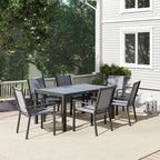 Outsunny Garden Set with 6 Stackable Chairs and Rectangular Dining Table, Light Grey