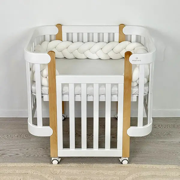 NIKA Convertible Cot – All White with Natural Wood Legs - Grows with Your Child from Birth to 5 Years