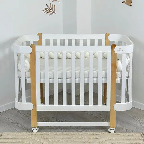 NIKA Convertible Cot – All White with Natural Wood Legs - Grows with Your Child from Birth to 5 Years