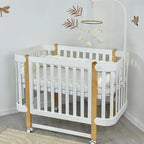 NIKA Convertible Cot – All White with Natural Wood Legs - Grows with Your Child from Birth to 5 Years