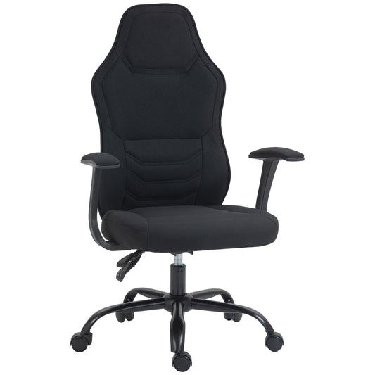 HOMCOM Reclining Gaming Chair with Lumbar Support, Adjustable Height and Swivel Fabric Seat, Black - Borgè