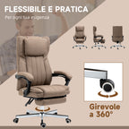 Massage Office Chair with Footrest and Remote Control, in Linen Effect Fabric, 65x61x105-113 cm, Brown