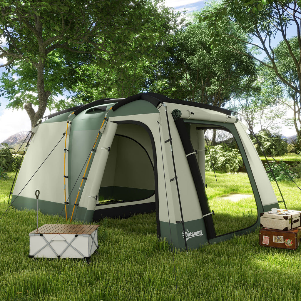 Outsunny Waterproof 4-Person Camping Tent with Sleeping Area and Living Area, in Polyester, 460x300x200 cm, Green - Borgè