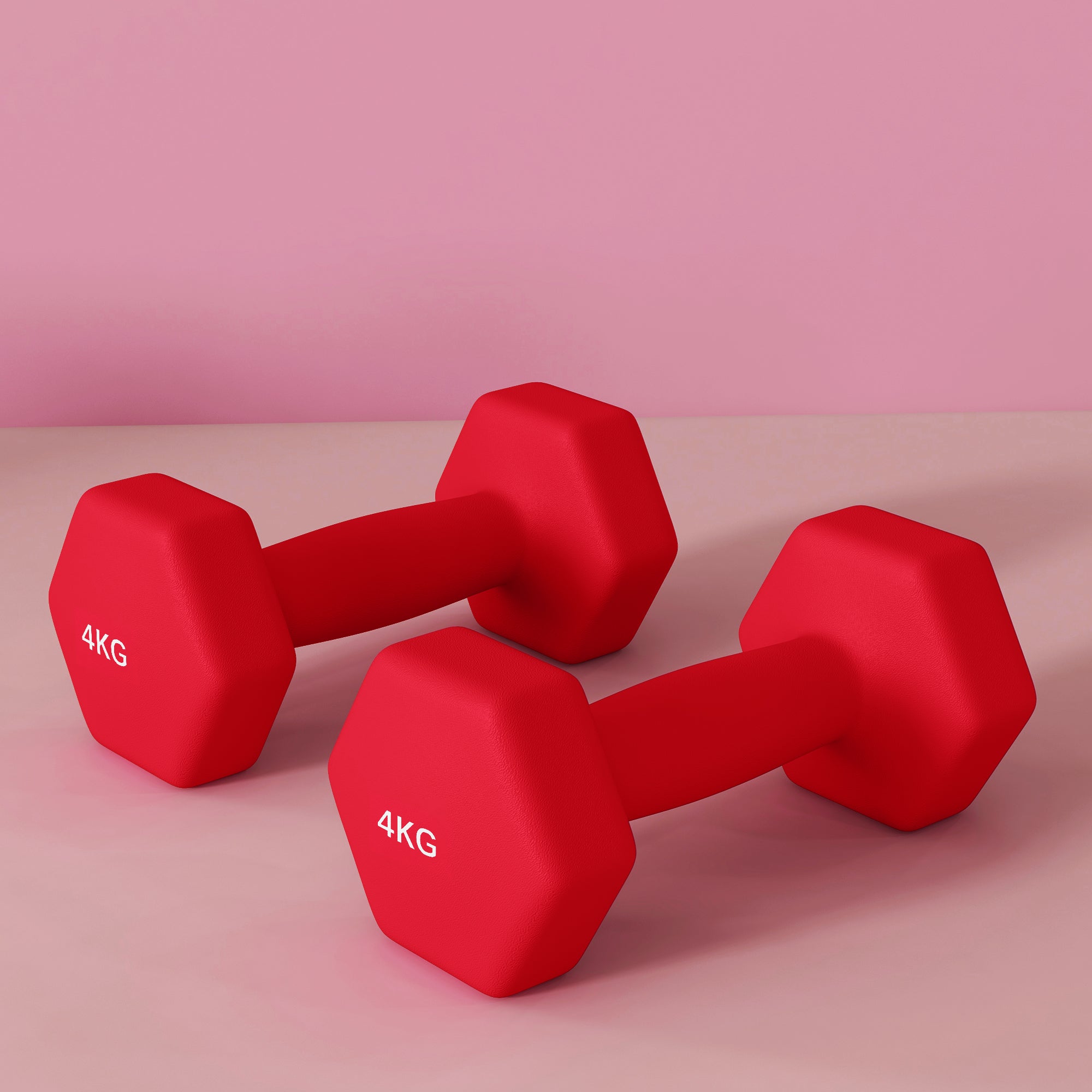 SPORTNOW Set of 2 Hexagonal Dumbbells weighing 2x4 kg in Metal and Plastic with Non-Slip Grip, 19x9x9 cm, Red