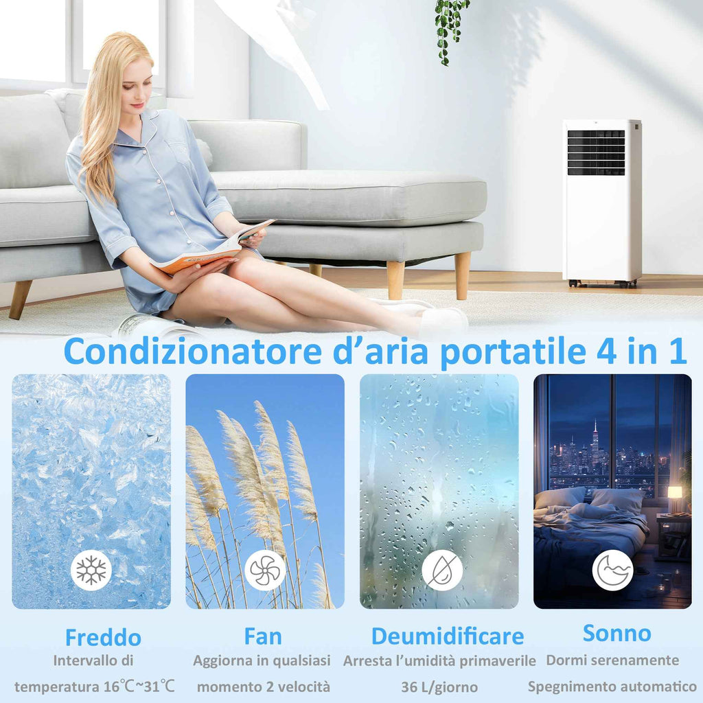 Portable Air Conditioner 7000 BTU, 4-in-1 Unit with Cooling, Dehumidifier, Fan, Night Mode