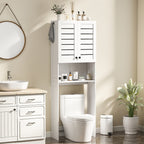 Over Toilet Cabinet with 2 Doors and Open Shelf, White Wood, 67x31.5x190 cm