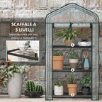Outsunny Mini Garden Greenhouse with PE Cover, 3 Shelves and Roll-Up Door, 59x39x127 cm, Transparent