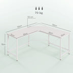 L-Shaped Corner Desk with Adjustable Feet, Wood and Steel, 150x150x76 cm, White