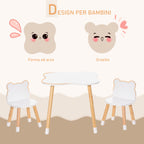 Children's Wooden Teddy Bear Table and 2 Chairs Set, White