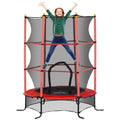 Children's Trampoline Ø1.6x1.9 m with Safety Net and Padded Poles, Ages 3-10 Years, Red