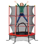 Children's Trampoline Ø1.6x1.9 m with Safety Net and Padded Poles, Ages 3-10 Years, Red