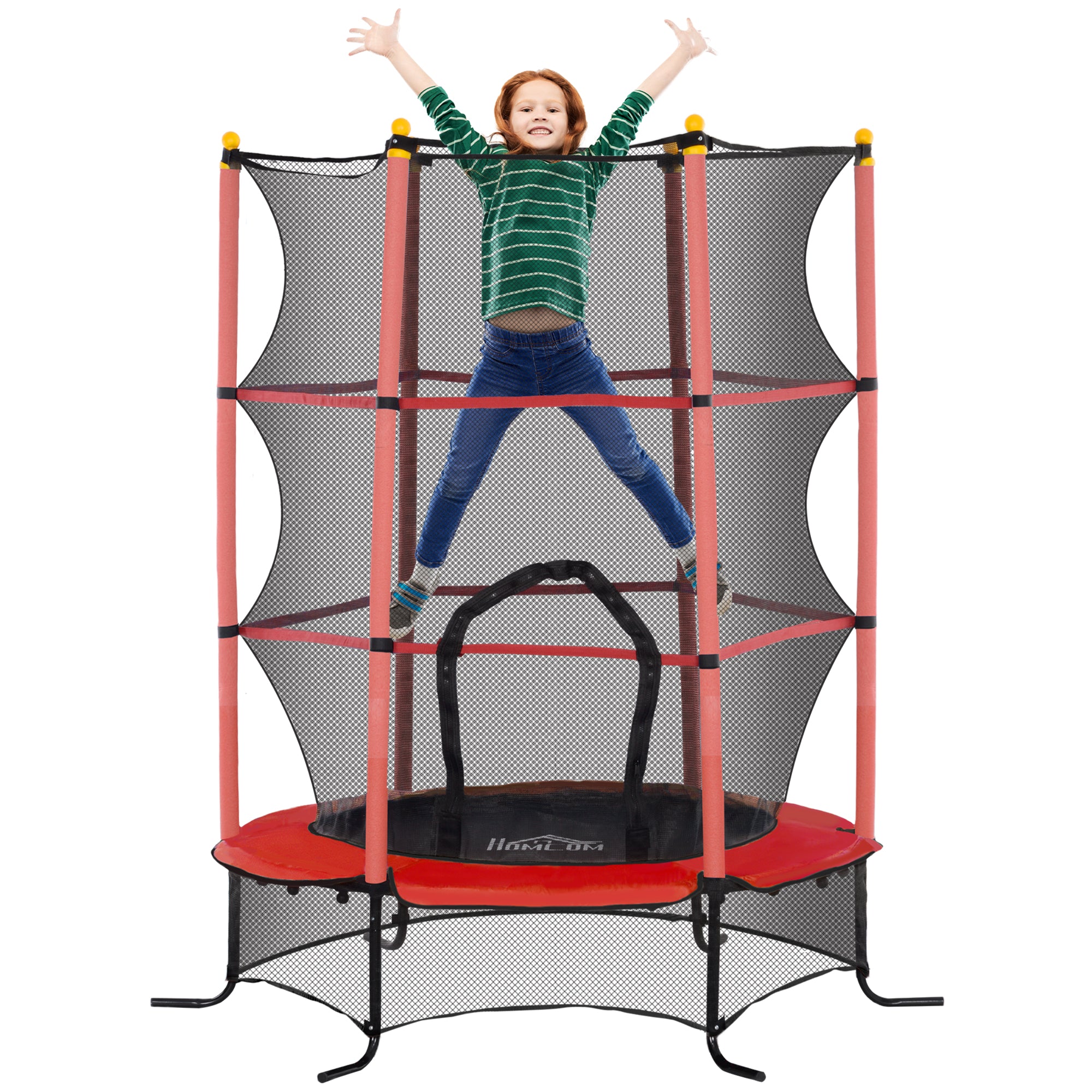 Children's Trampoline Ø1.6x1.9 m with Safety Net and Padded Poles, Ages 3-10 Years, Red
