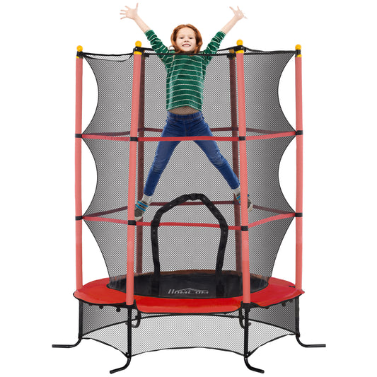 HOMCOM Elastic Trampoline for Children Ø1.6x1.9 m with Safety Net and Padded Poles, Age 3-10 Years, Red