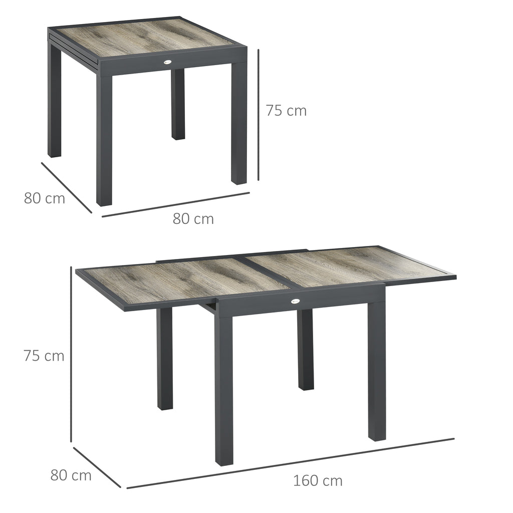 Outsunny Extendable Garden Table for 6 People in Plastic and Aluminum, 80/160x80x75 cm, Beige