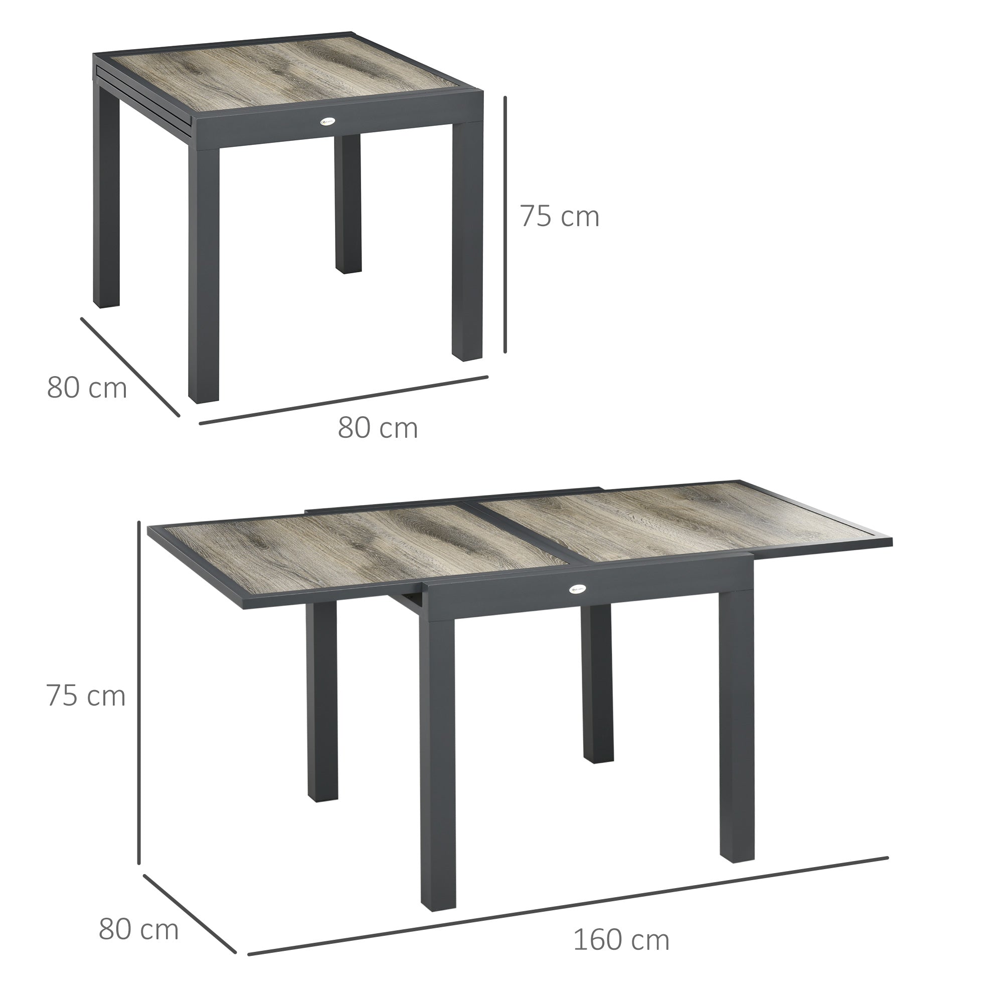 Outsunny Extendable Garden Table for 6 People in Plastic and Aluminum, 80/160x80x75 cm, Beige