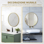 Round Bathroom Mirror with Shockproof Surface, Glass and Steel, Ø70x2.5 cm, Gold Color
