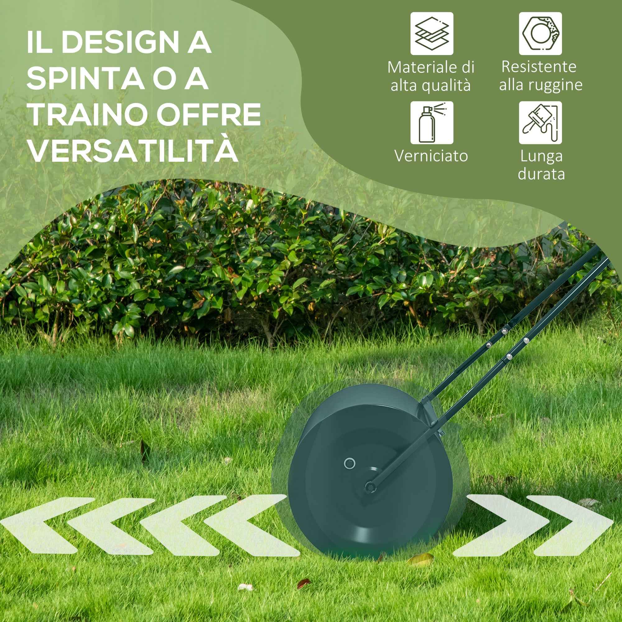 Outsunny 63L Lawn Roller with Scraper Blade, Metal, 123x58x40 cm, Dark Green