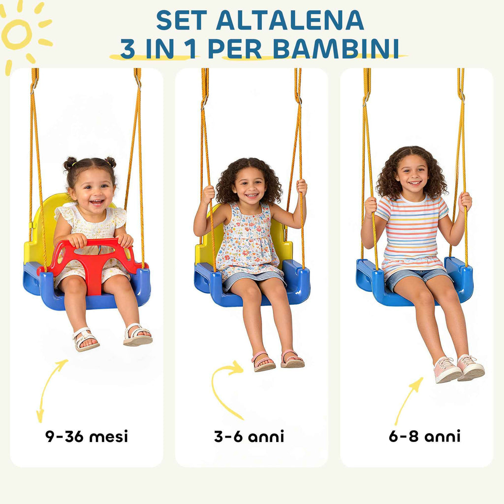 AIYAPLAY Adjustable Children's Garden Swing with Backrest and Barrier, Made of Steel and PP, 128x155x157 cm, Blue