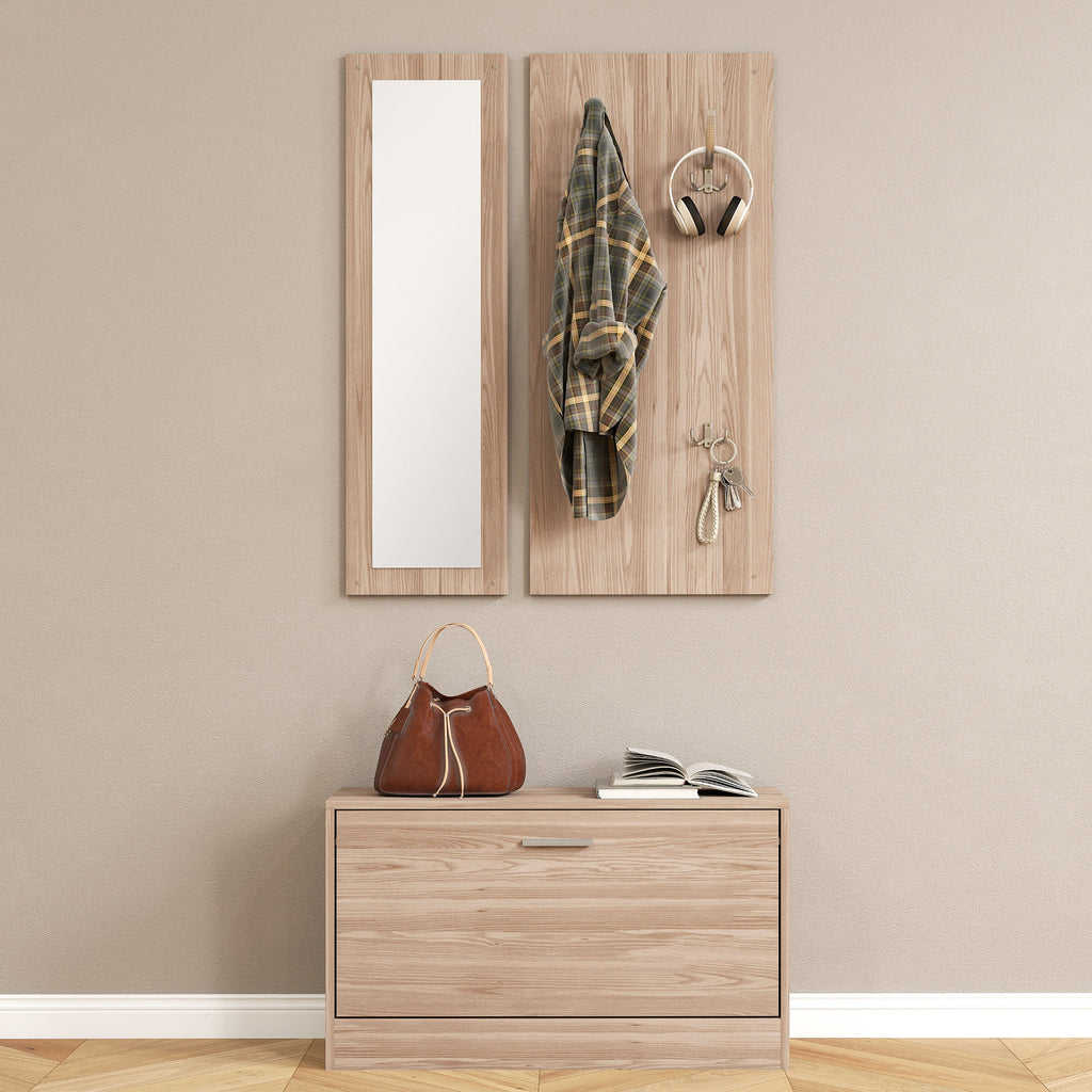 Hallway Furniture Set with Shoe Bench, Wall-Mounted Coat Rack and Mirror, 80x27x46.5 cm, Dark Brown