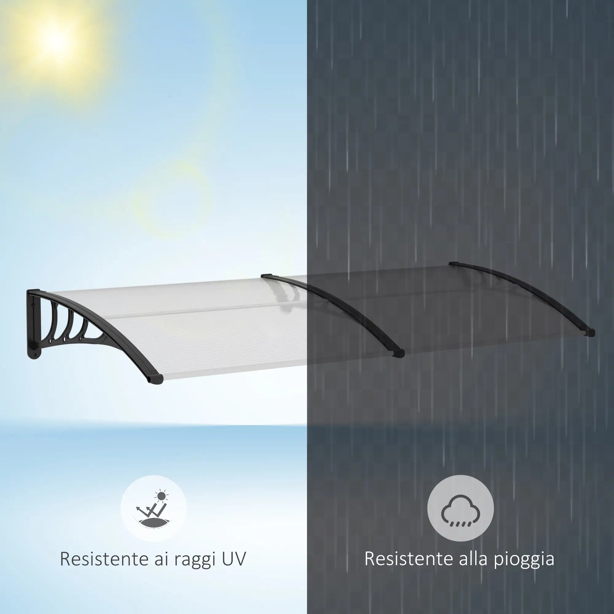 Outdoor Canopy Shelter 195x75cm in Polycarbonate and Aluminum for Balcony Windows and Doors, Transparent - Borge' Group Limited