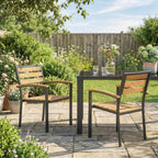Outsunny Set of 2 Stackable Outdoor Chairs in Wood and Steel, Natural Wood Color