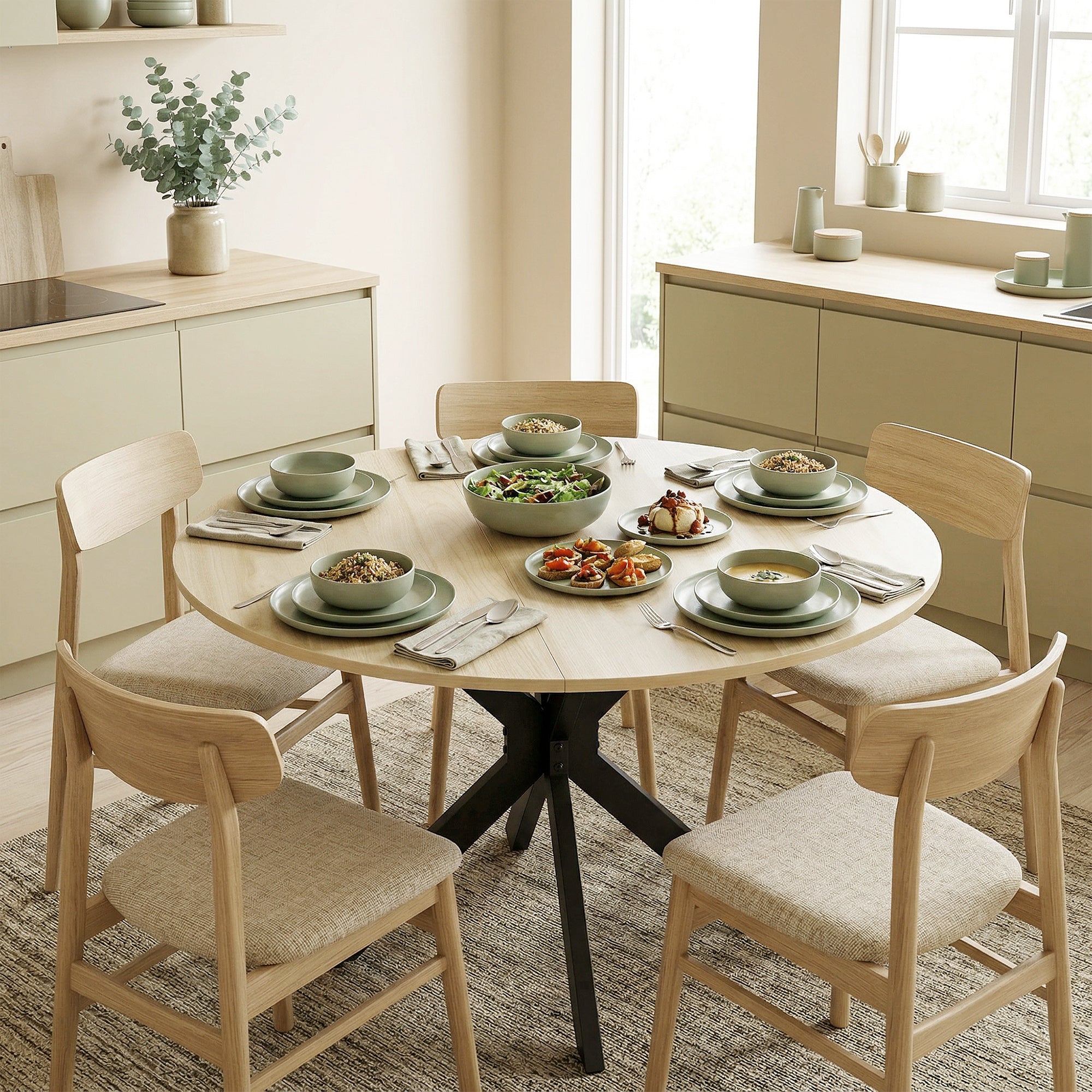 HOMCOM Round Folding Drop-Leaf Table for 2-6 People, in Wood and Steel, 110x110x76 cm, Wood Color