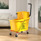 Professional 36L Mop Bucket with Mop, Wringer, Wheels and Handle, 55x37x65 cm, Yellow