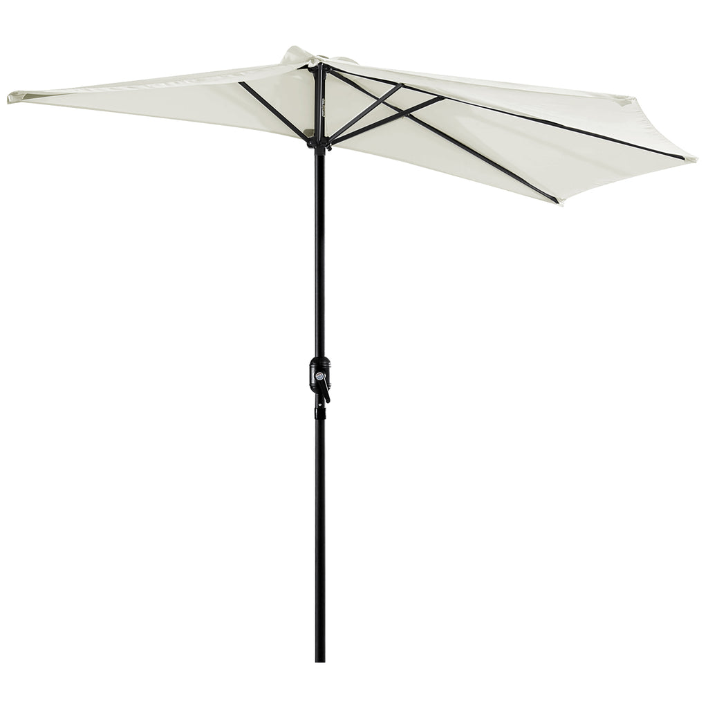 2.7 x 1.5 m Semi-Circular Wall-Mounted Garden Umbrella with Crank Opening, White