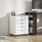Office Drawer Cabinet with 5 A3 Document Drawers, Wheels and Lock, 50x40x67.5 cm, White
