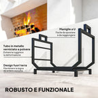 Metal Firewood Rack with Removable Oxford Fabric Carrying Bag, 53x33x43 cm, Black