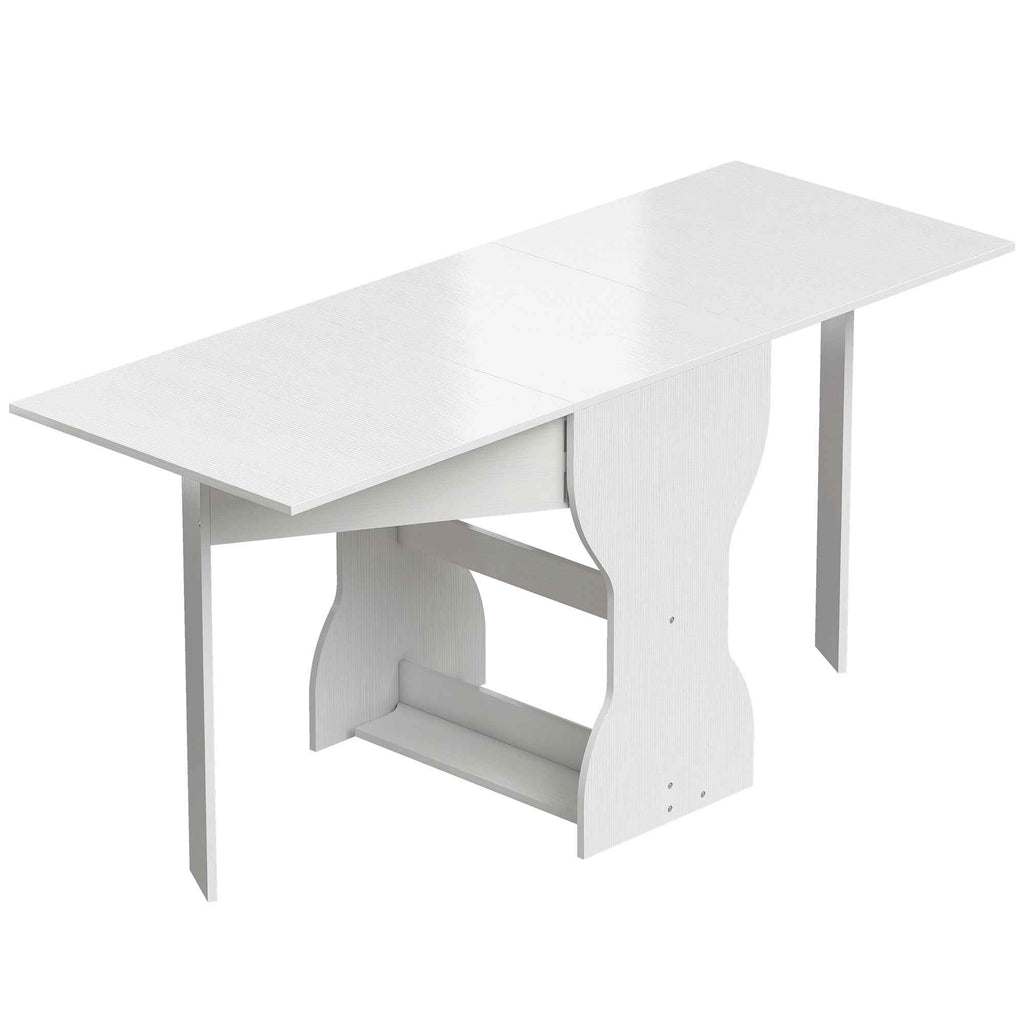 HOMCOM Folding Dining Table for 4 People with Shelf, Wooden, 160x60x75 cm, White