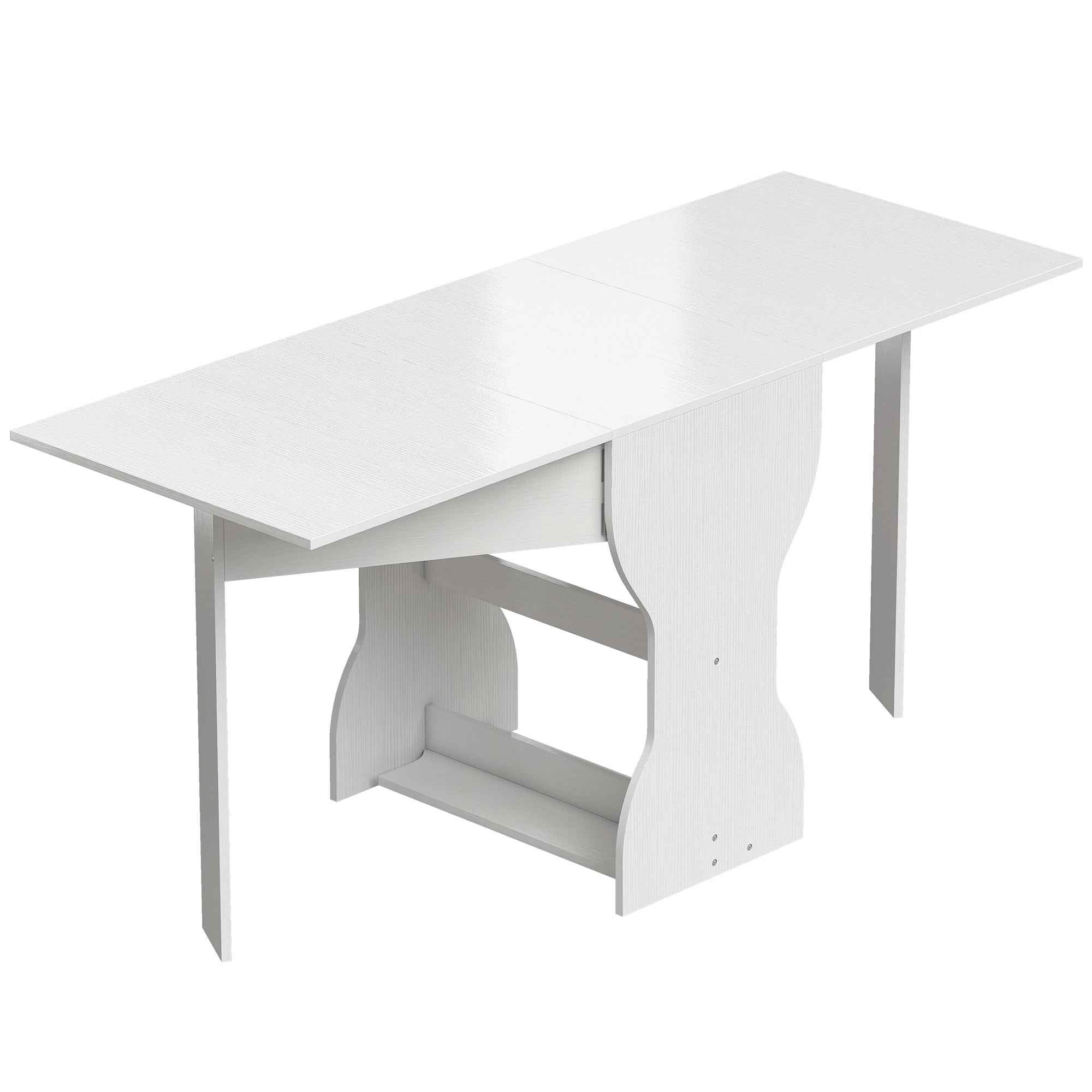 HOMCOM Folding Dining Table for 4 People with Shelf, Wooden, 160x60x75 cm, White