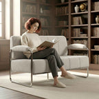 HOMCOM 2-Seater Modern Sofa Upholstered in Beige Chenille, Made of Steel, Sponge and Plywood, 120x73x76 cm