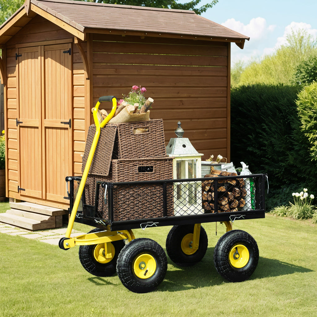 Steel Garden Cart with 200kg Capacity and Removable Side Walls, 104x54x51 cm, Black and Yellow