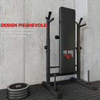 Folding Weight Bench with 8 Adjustable Heights and Steel and PU Barbell Rack, 140x73x98-122 cm, Black