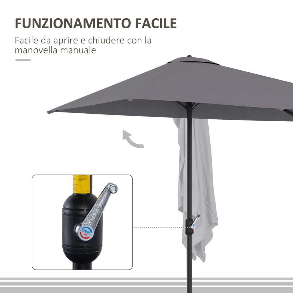Space-saving Mezzaluna Wall Parasol with Crank Opening, Grey - Borgè