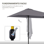 Space-saving Mezzaluna Wall Parasol with Crank Opening, Grey - Borgè