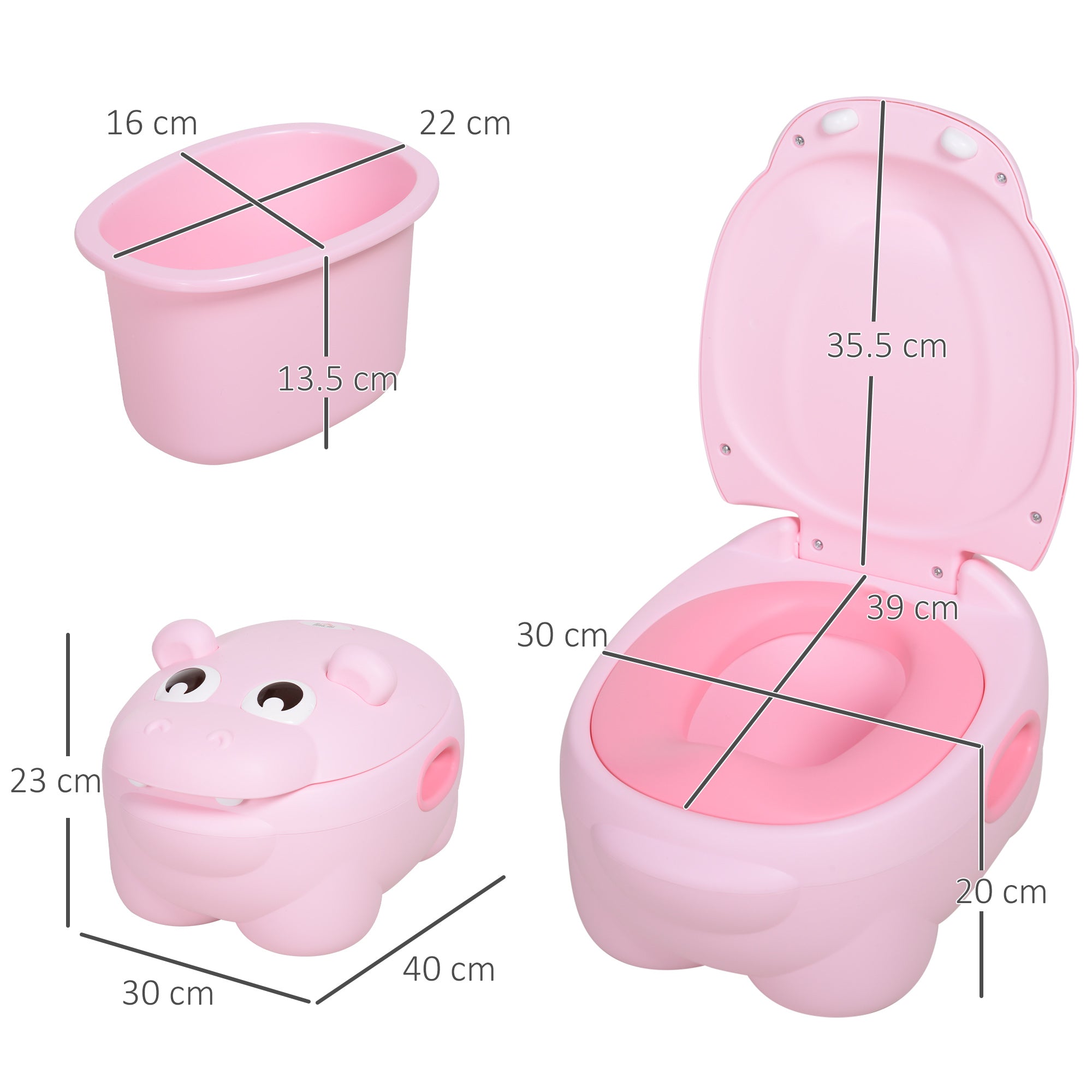 Baby Potty Training Seat 6 Months-48 Months Non-Slip Hippo Pink (40x30x23cm)