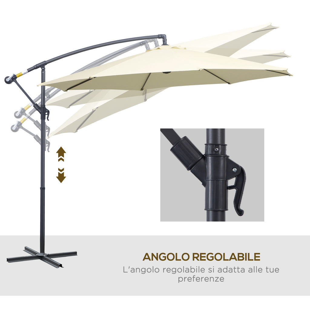 Off-Center Garden Umbrella with Cross Base Included, Metal and Polyester, 3x2.5 m, Beige