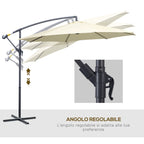 Off-Center Garden Umbrella with Cross Base Included, Metal and Polyester, 3x2.5 m, Beige