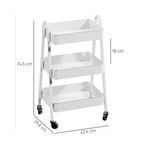 Multipurpose 3-Tier Kitchen Trolley, Swivel Wheels with Brake and Handles, White