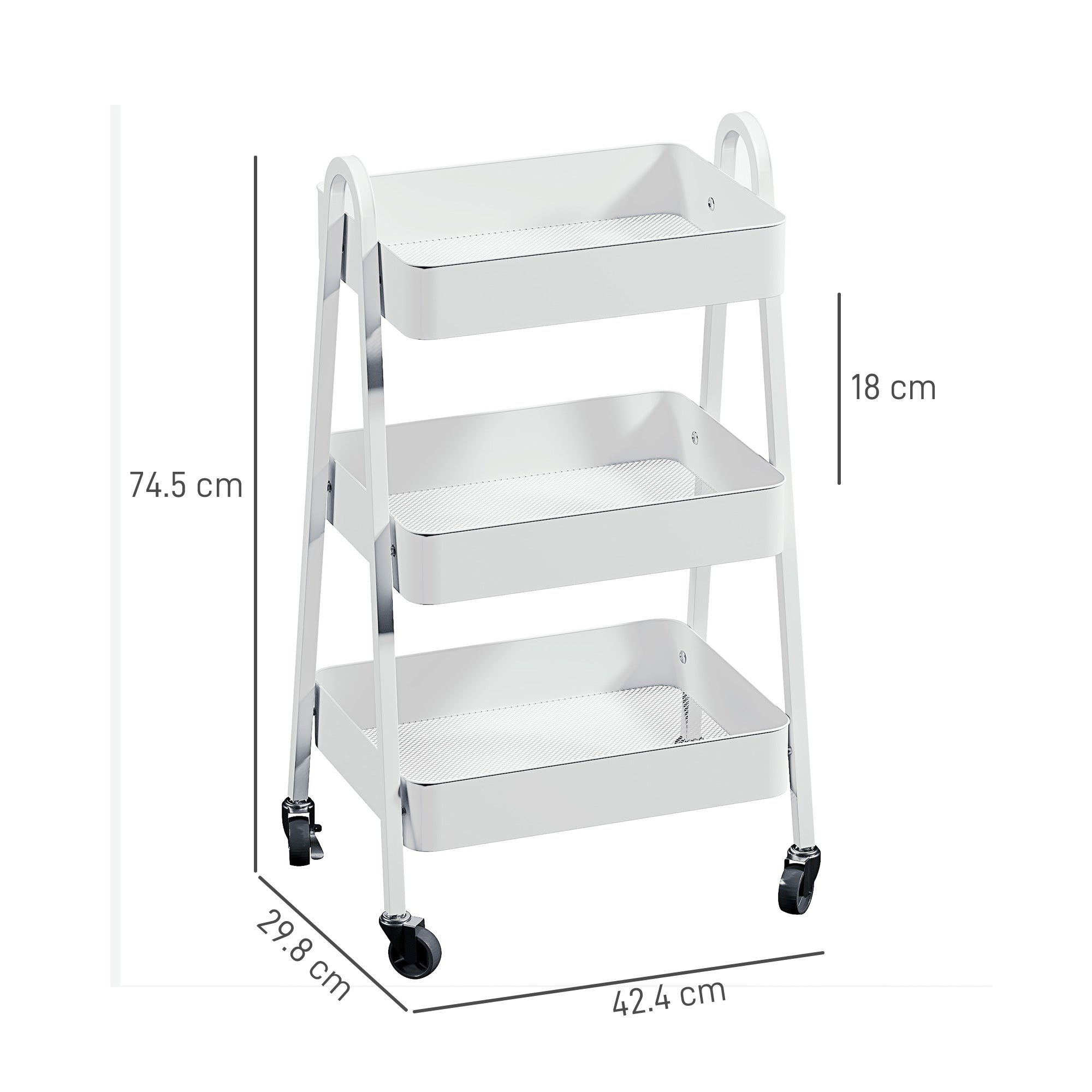 Multipurpose 3-Tier Kitchen Trolley, Swivel Wheels with Brake and Handles, White
