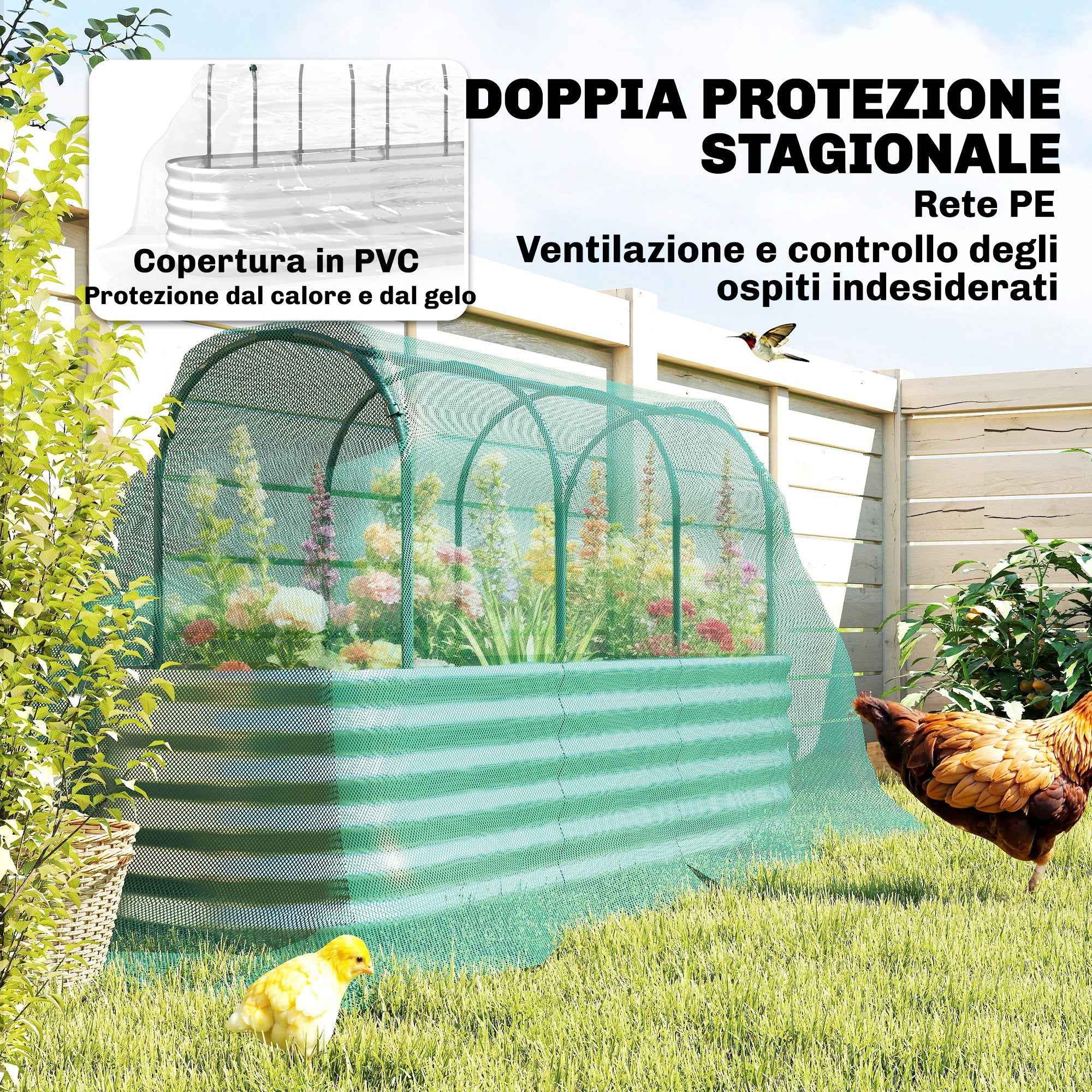 Outsunny Raised Outdoor Vegetable Garden with Trellis for Climbing Plants and Open Bottom, Steel, 200x60x103 cm, Silver