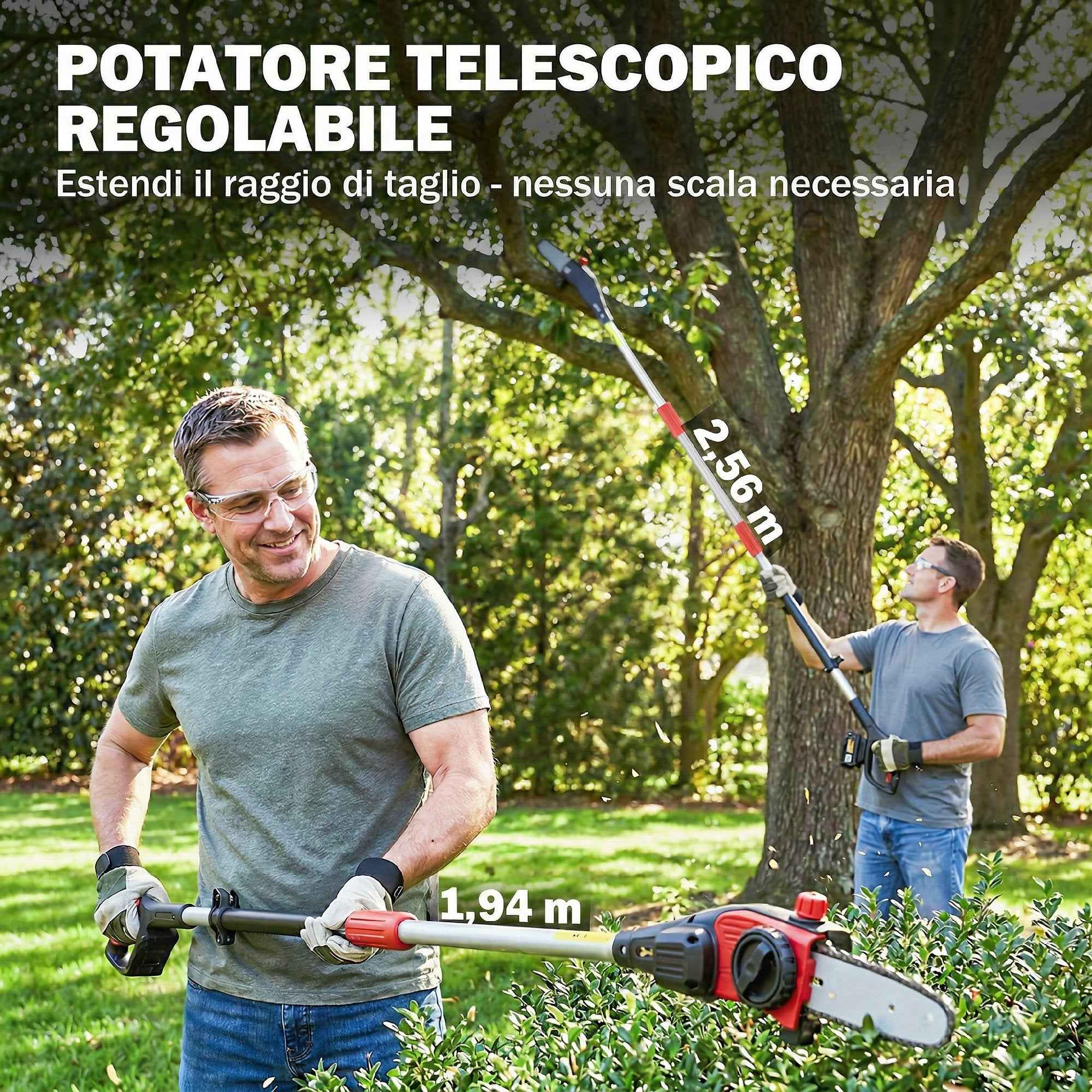 Outsunny 1.94m-2.56m Cordless Telescopic Chainsaw with Automatic Lubrication