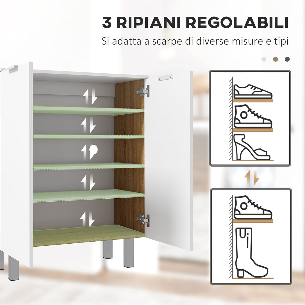 HOMCOM Modern Shoe Rack for 15-20 Pairs of Shoes, 5 Shelves and Soft Closing, Glossy White - Borgè