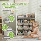 4-Tier Toy Storage Rack with 9 Bins and Side Hook, HDPE, 77x42x94 cm, Cream White