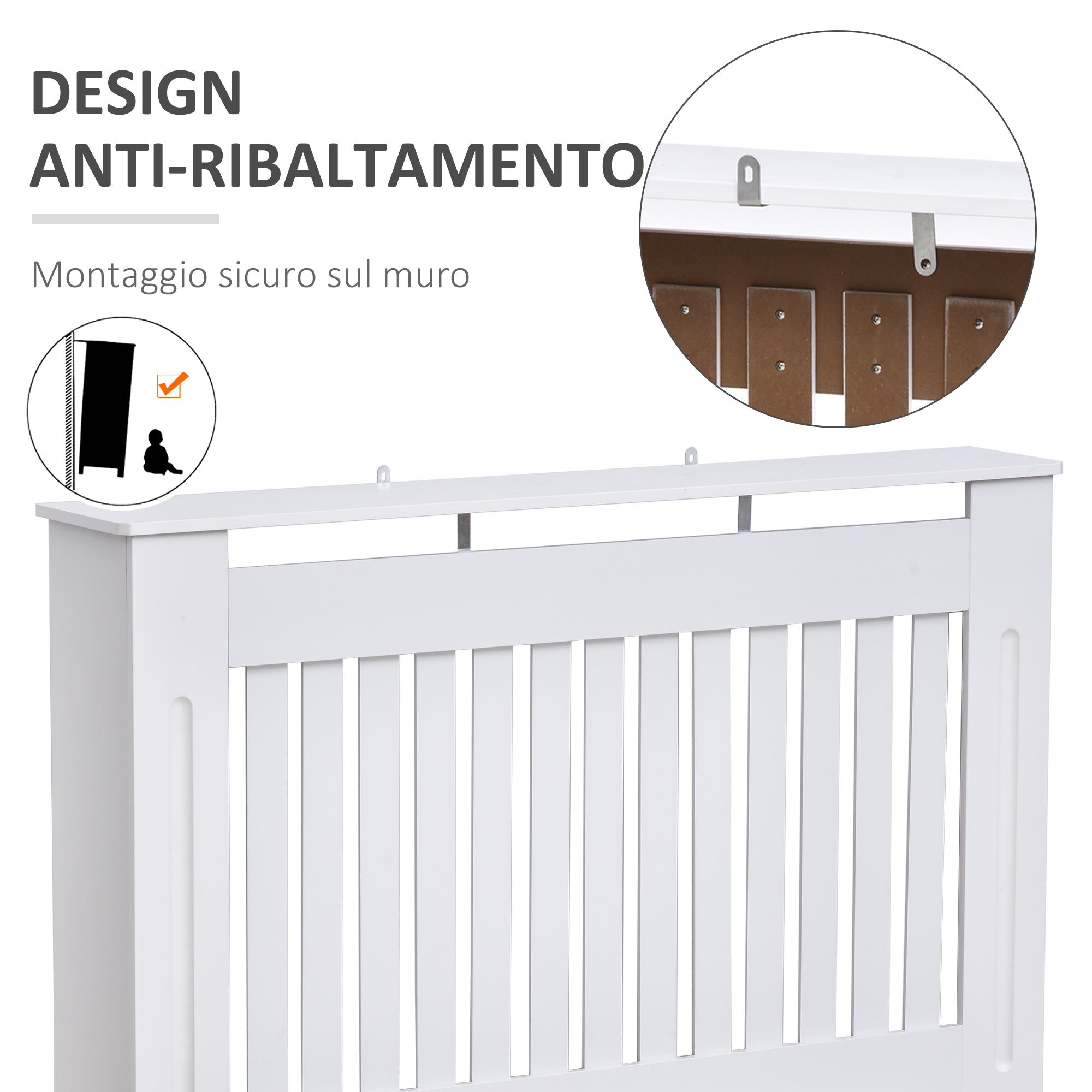 Slatted MDF Radiator Cover for Home and Office, 112x19x81 cm, White