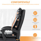 Height-Adjustable Desk Chair with 135° Reclining Angle, Black PU Leather, 65x76x113-121 cm