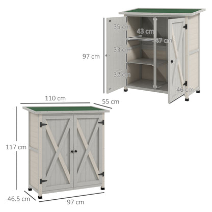 Outdoor Cabinet in Fir Wood with 2 Shelves with Waterproof Roof, 110x55x117 cm, Gray